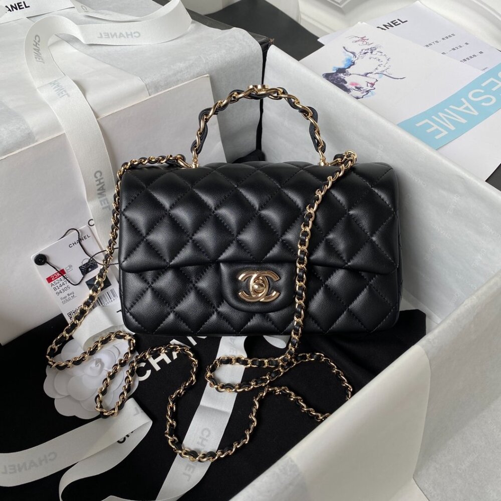 New Chanel Rectangular Classic Flap Bag Black Lam… - image 1